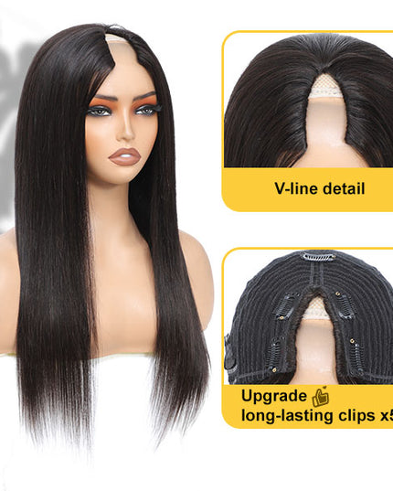 Invisi Drawstring Wig 99J Burgundy Red Glueless Curly V Part Wig No Leave Out Human Hair Wigs for Beginner junoda