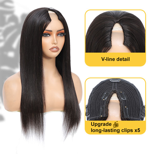 Invisi Drawstring Wig 99J Burgundy Red Glueless Curly V Part Wig No Leave Out Human Hair Wigs for Beginner junoda