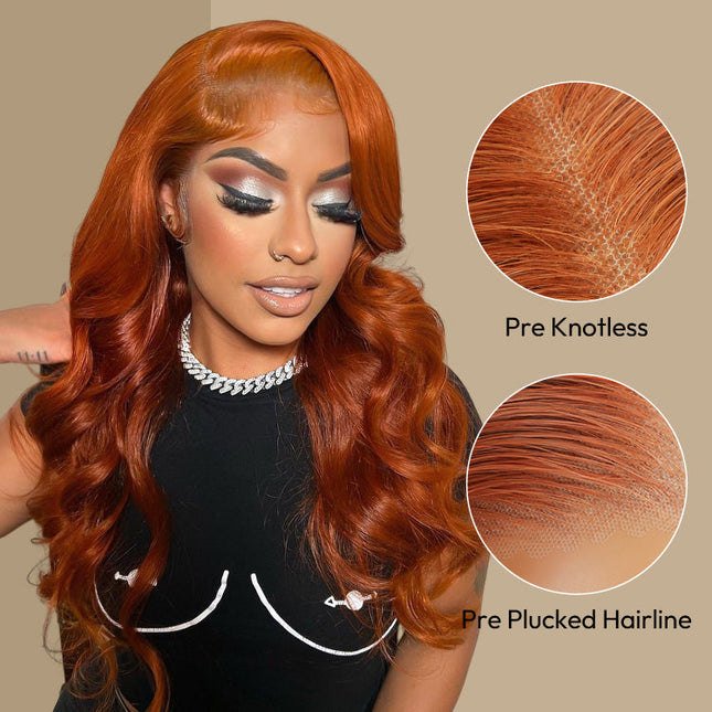 Ginger Copper Color 350# Color Wig Body Wave Pre-cut 5x5 13x4 Lace Wear & Go Wig High Density junoda