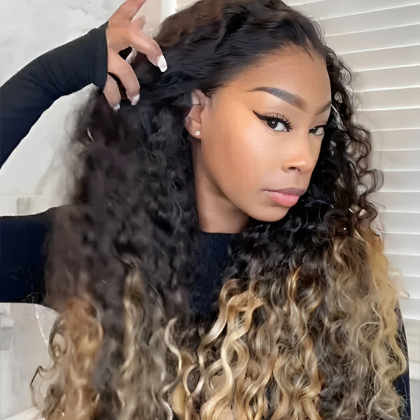 Luxury Customized Ombre Honey Blonde Human Hair Wigs Glueless Deep Wave Transparent Lace Front Wig junoda
