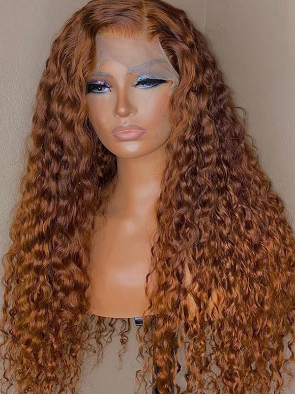 TikToker helovehimsumkatie Same Color 30 Water Wave Wig Ginger Brown Wet And Wavy Human Hair Lace Front Wig Junoda junoda