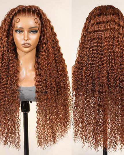 Pre-Braided Burnt Orange Stylist Wig Deep Wave 13x4 Lace Frontal Pre-plucked junoda