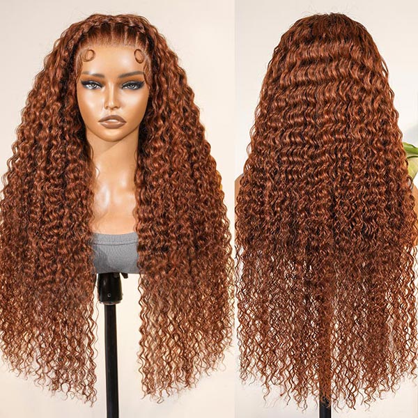 Pre-Braided Burnt Orange Stylist Wig Deep Wave 13x4 Lace Frontal Pre-plucked junoda
