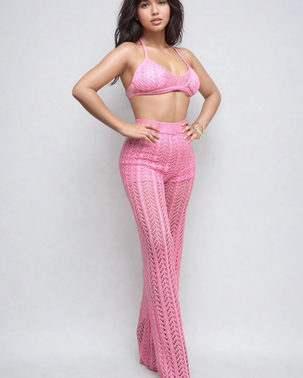 Pink Crochet Halter & Pant Set