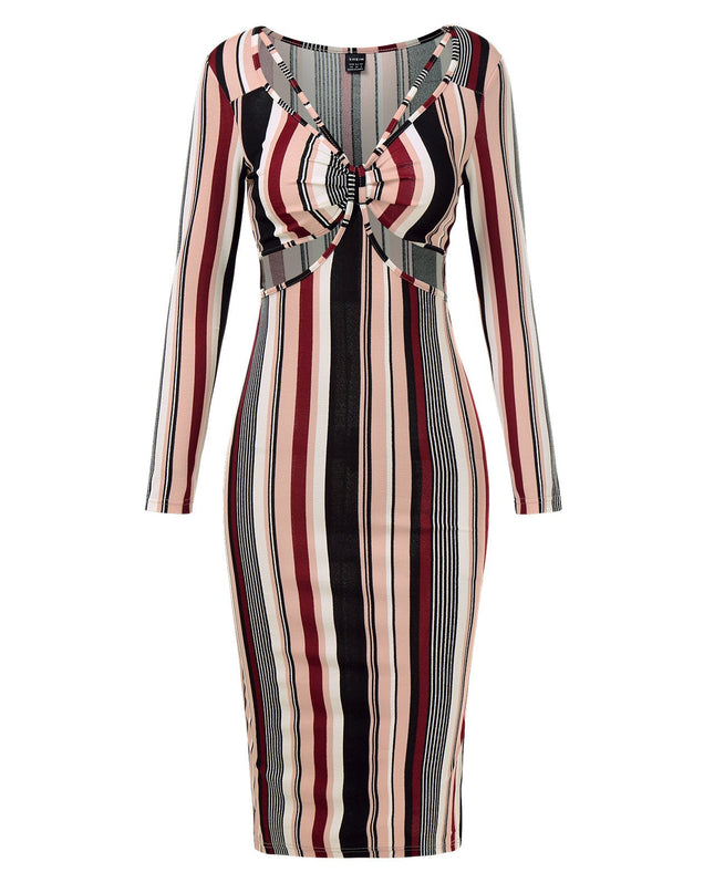 Women's Wrap Chest Striped Long Sleeve Dress