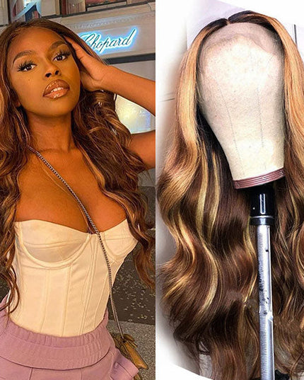 [BOGO] Junoda Balayage Highlight Brown Blonde 13x4 Lace Front Wig Body Wave Lace Frontal Wigs junoda