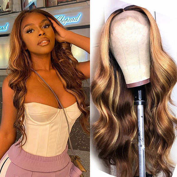[BOGO] Junoda Balayage Highlight Brown Blonde 13x4 Lace Front Wig Body Wave Lace Frontal Wigs junoda