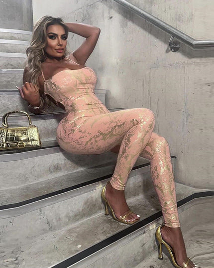 Sleeveless Backless Sexy Hot Girl Style Strap Metallic Gloss Jumpsuit