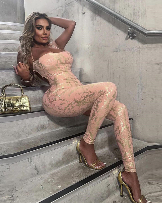 Sleeveless Backless Sexy Hot Girl Style Strap Metallic Gloss Jumpsuit