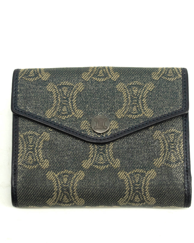 Celine Triomphe Canvas Blue and Grey Fine Strap Wallet #3962