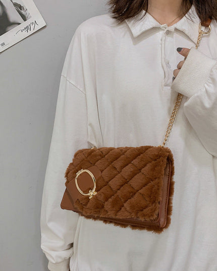 Soft Plush Ladies Square Messenger Bag Winter Female Bag Lady Designer Handbag Chain Shoulder Messenger Bag