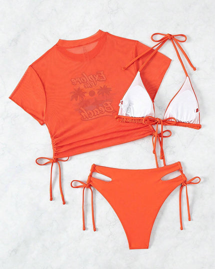 3 Pieces Women's Beach Scenery Letter Print Swimsuit | ZAKAPOP