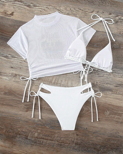 3 Pieces Women's Beach Scenery Letter Print Swimsuit | ZAKAPOP