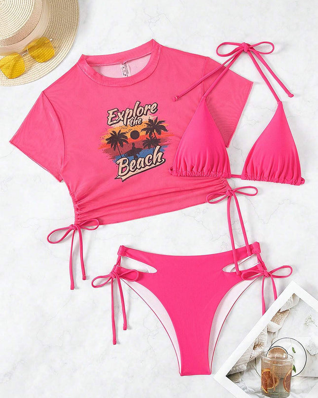 3 Pieces Women's Beach Scenery Letter Print Swimsuit | ZAKAPOP