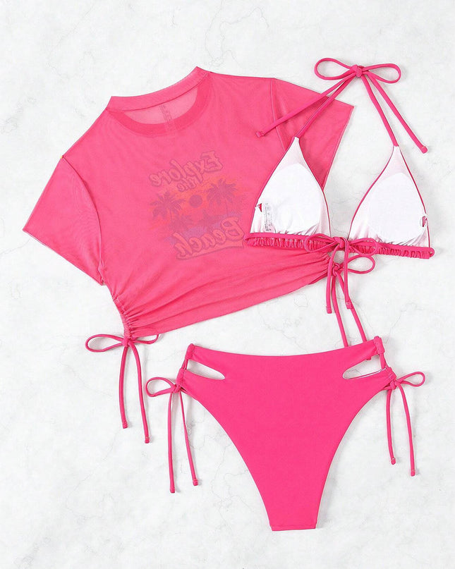 3 Pieces Women's Beach Scenery Letter Print Swimsuit | ZAKAPOP