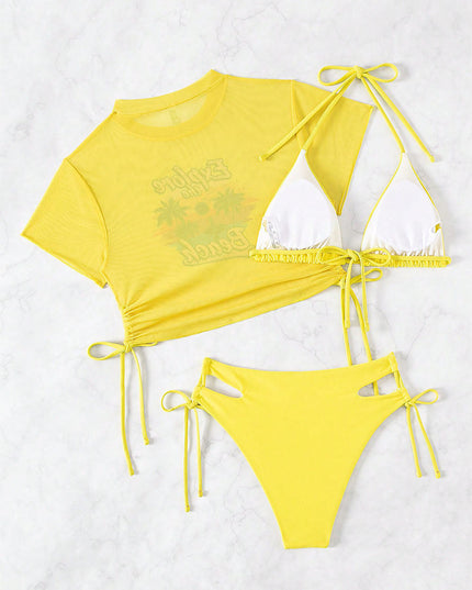 3 Pieces Women's Beach Scenery Letter Print Swimsuit | ZAKAPOP