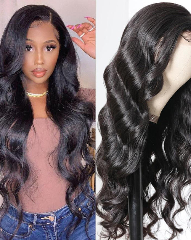 Body Wave 4x4 Lace Closure Wigs Peruvian Hair Natural Hairline junoda
