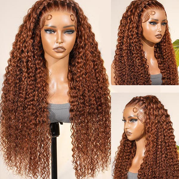 Pre-Braided Burnt Orange Stylist Wig Deep Wave 13x4 Lace Frontal Pre-plucked junoda