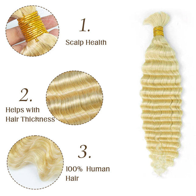 Junoda #613 Blonde Deep Wave Bulk Hair Extensions For Braiding Bundles junoda