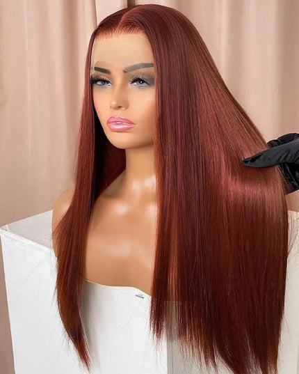 Reddish Brown Straight/Body Wave Lace Front Human Hair Wig Flash Sale junoda