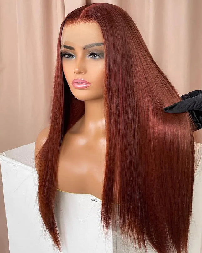 Reddish Brown Straight/Body Wave Lace Front Human Hair Wig Flash Sale junoda