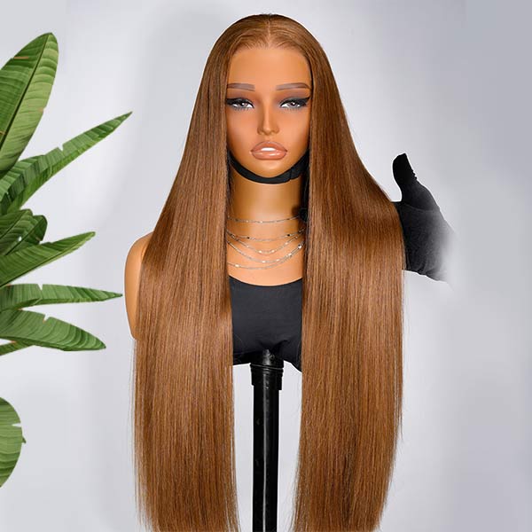Caramel Brown Silky Straight Lace Frontal Wig Glueless Wig junoda