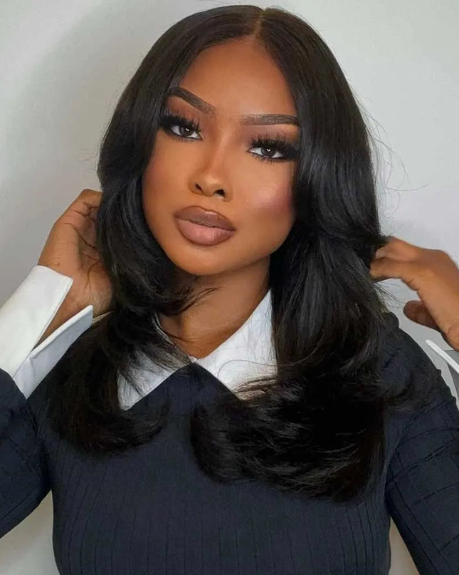 Butterfly Layered Cut Glueless 5×5 Lace Wig Ombre Brown Color Pre-Styled Human Hair Wig junoda