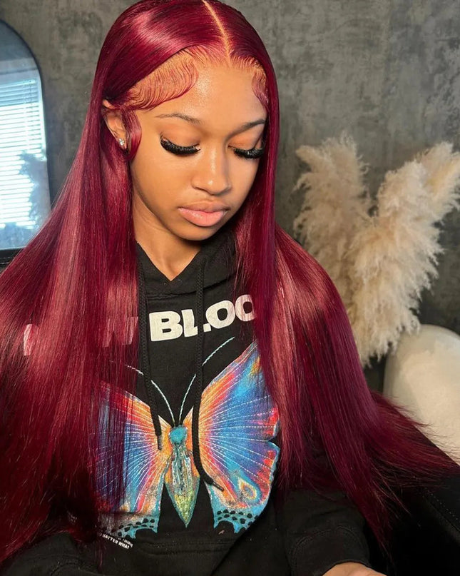99J Color Burgundy Straight / Body Wave Wig Lace Front Wig Flash Sale junoda