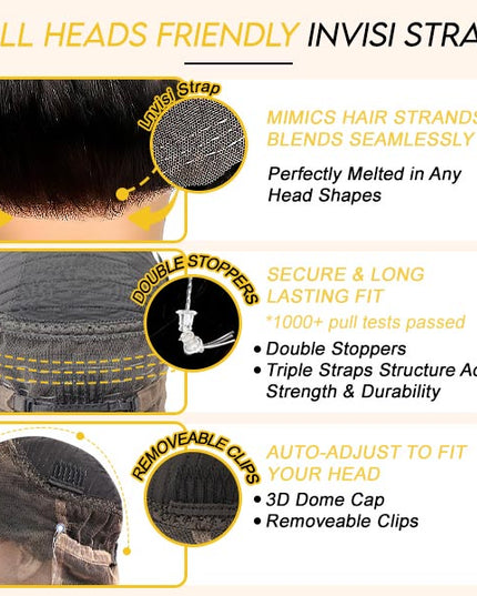 Junoda Silky Straight Invisible Adjustable Strap 360 Transparent Lace Frontal Bleached Knots Lace Wig junoda