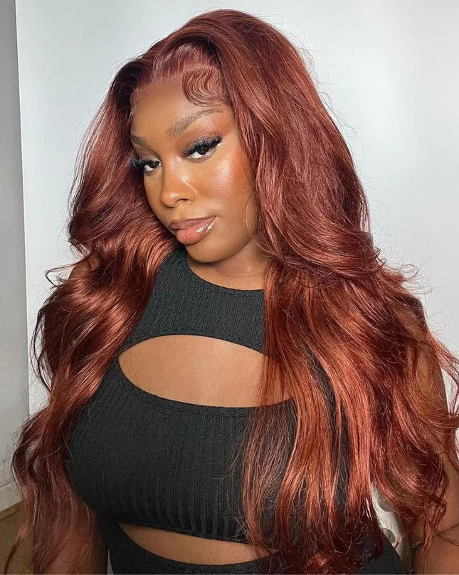 Reddish Brown Body Wave Lace Front Human Hair Wig Flash Sale junoda