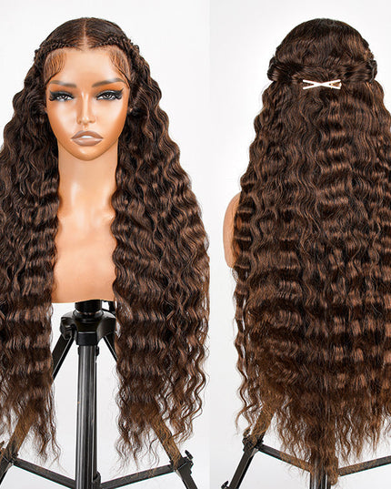Brown 4# Color Pre-Braided Deep Stylist Wig Pre-Knots 13x4 Super Invisible Lace Front Wig 180% Density junoda