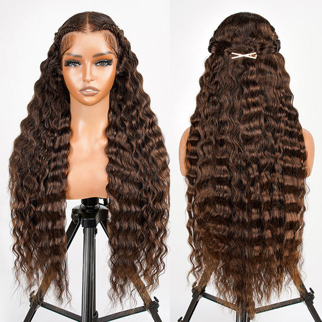 Brown 4# Color Pre-Braided Deep Stylist Wig Pre-Knots 13x4 Super Invisible Lace Front Wig 180% Density junoda