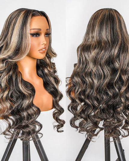 Piano Colored Body Wave Wig Highlights Black Wig With Honey Blonde Lace Wigs junoda