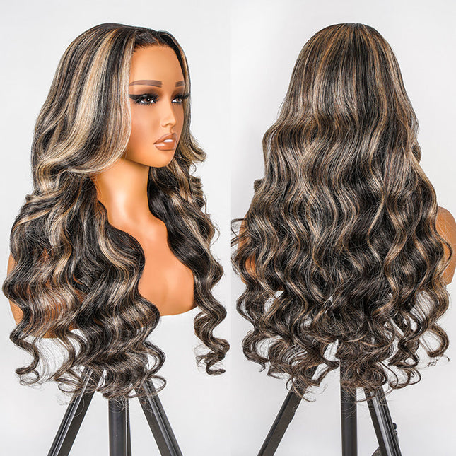Piano Colored Body Wave Wig Highlights Black Wig With Honey Blonde Lace Wigs junoda