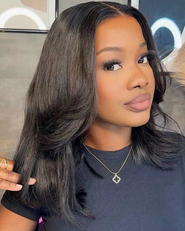 Layered Cut Bob Wig Glueless Pre-Cut Lace Closure Short Wig 100% Human Hair junoda