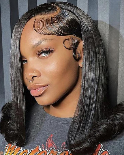 Junoda Side Part Straight Human Hair Bob Wig with Flipped Ends Lace Front Wig Fashion Hairstyles junoda