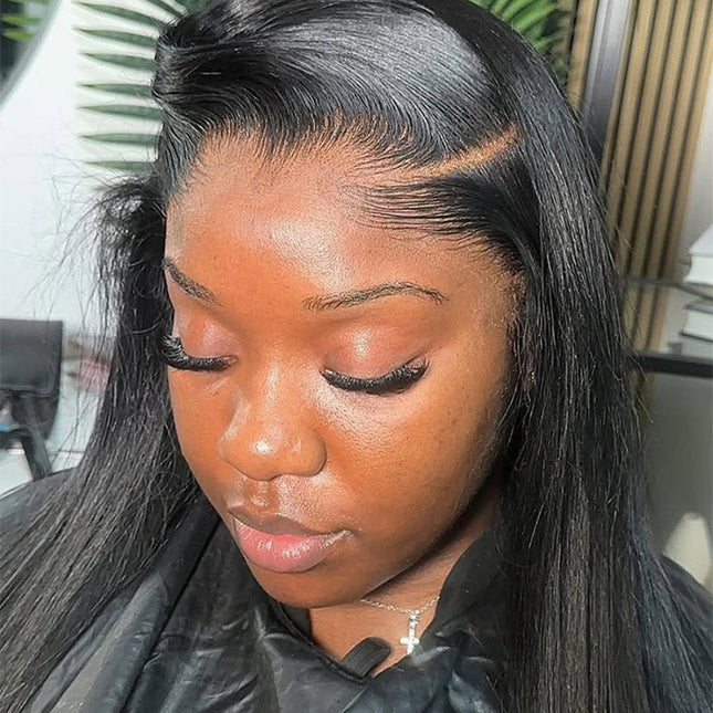 Natural Lagos Hairline Silk Straight 13x6 HD Transparent Lace Front Wig Human Hair No Glue Needed junoda