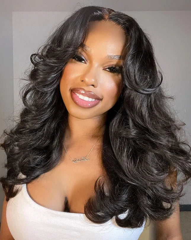 Body Wave Face-Framing Curtain Bangs Layered Cut Bleached Knots Wear Go Glueless Wig junoda