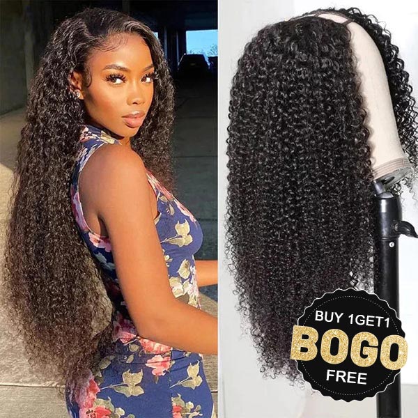[BOGO] Junoda Jerry Curly V Part Wig Meets Real Scalp Thin U Part Glueless Wigs junoda