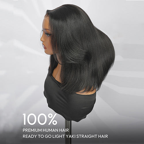 Pre-Layered Wig With Light Yaki Straight Texture 6x5 Lace Short Bob Wig For Beginner Friendly Glueless Human Hair junoda