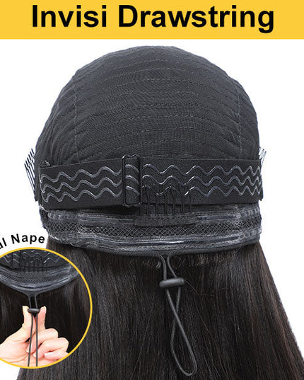 Invisi Drawstring Wig 99J Burgundy Red Glueless Curly V Part Wig No Leave Out Human Hair Wigs for Beginner junoda