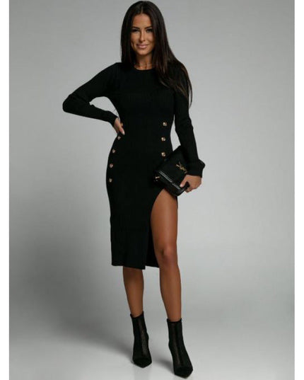 Slim Fit Pure Color Split Button Dress