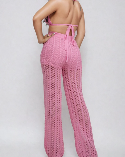 Pink Crochet Halter & Pant Set
