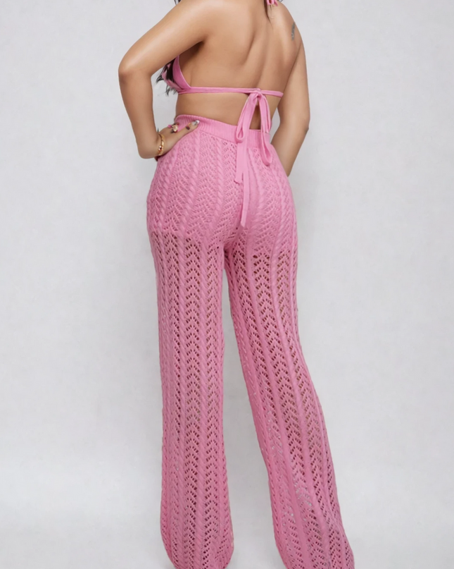 Pink Crochet Halter & Pant Set