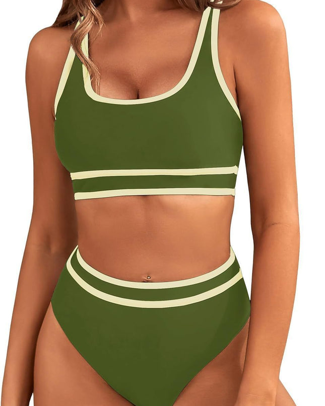 Bikini Tight-fitting Solid Color Swimsuit For Women