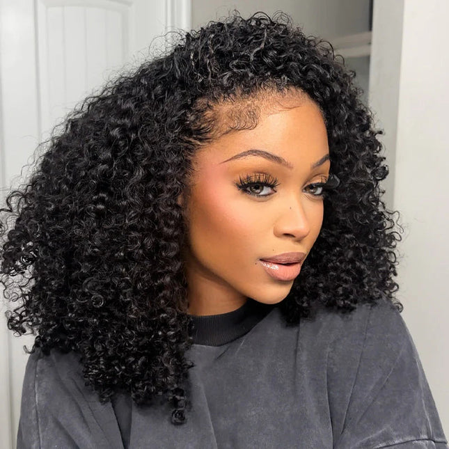 Drawstring Wig Coily Curly Seamless Kinky Curly Flip Over Wig Beginner Friendly junoda
