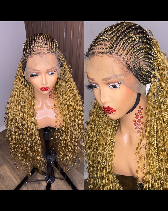 Cornrows braided wig in burgundy, brown and color 27