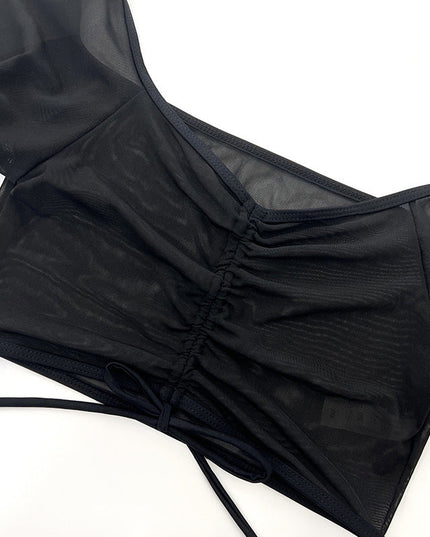 Bikini Four-piece Suit Black Mesh Swimwear Women