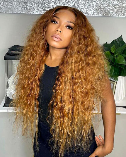 Wear & Go - Glueless Wigs Ombre Honey Blonde Deep Wave Super Invisible 6x5 Lace Wigs junoda