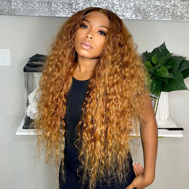 Wear & Go - Glueless Wigs Ombre Honey Blonde Deep Wave Super Invisible 6x5 Lace Wigs junoda